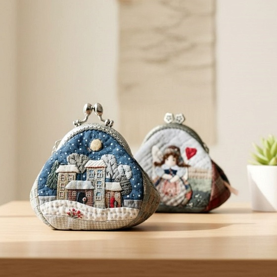 Кошелечек на фермуаре в технике японского пэчворка