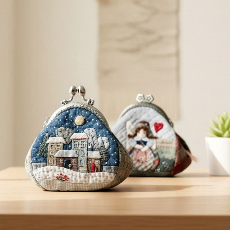 Кошелечек на фермуаре в технике японского пэчворка