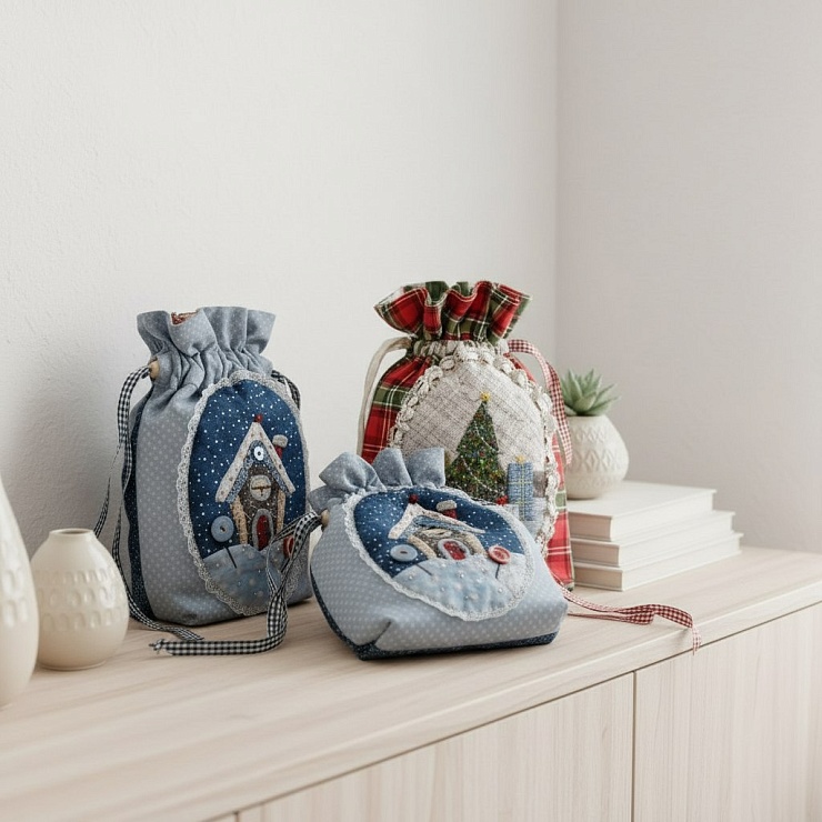 Мешочек с ручной аппликацией